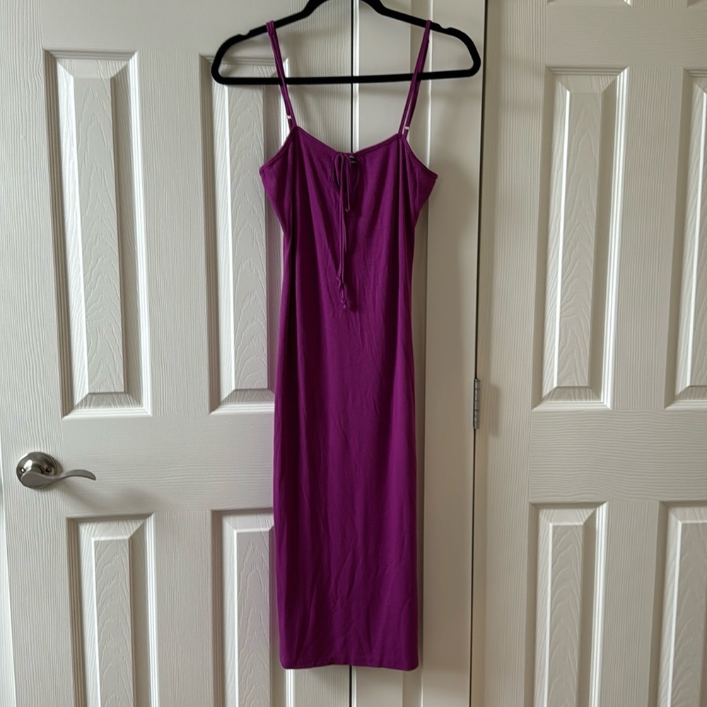 Bright Purple Midi Dress with Slit - Sz Large
